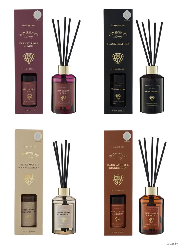 Диффузор ароматический "White Musk and Warm Vanilla, Black leather, Velvet Rose, Dark Amber" (100 мл)