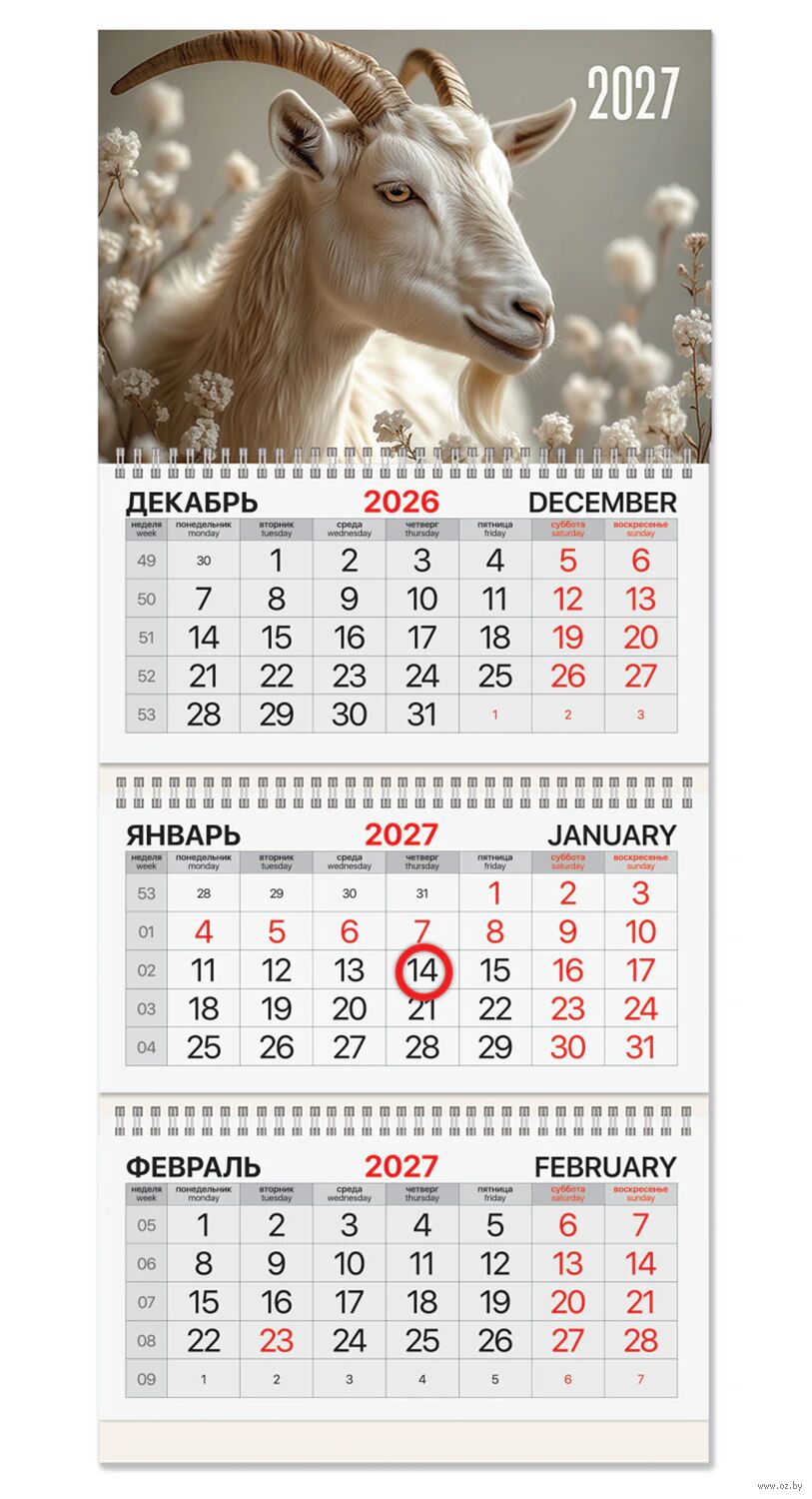 Календарь настенный квартальный на 2027 год "Символ года" (29,5х68,2 см)