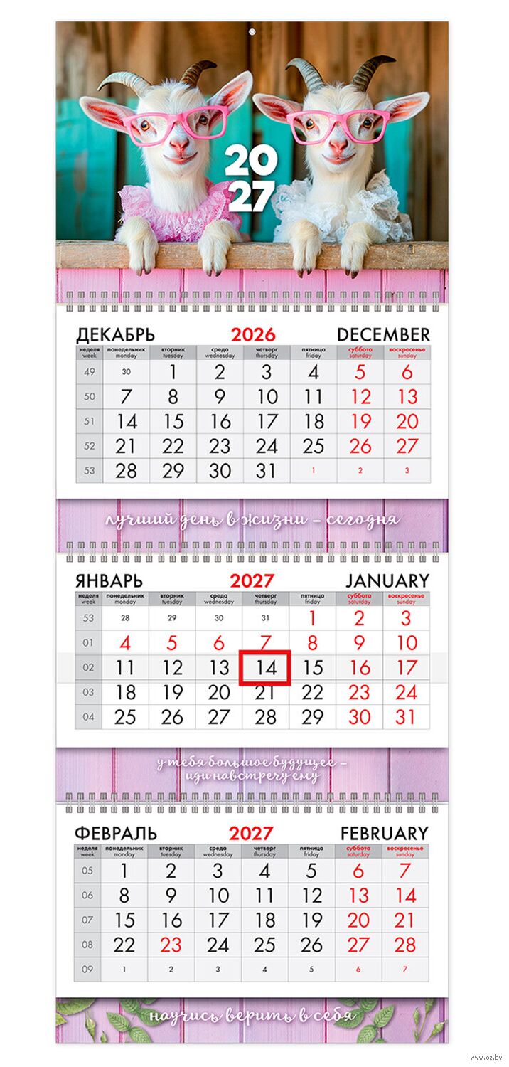 Календарь настенный квартальный на 2027 год  "Козочки" (29,5х76 см)