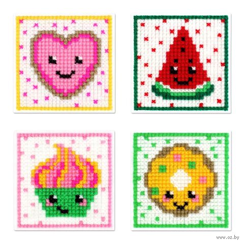 Набор для вышивания на пластиковой канве "Весёлые сладости" (106х106 мм) — фото, картинка