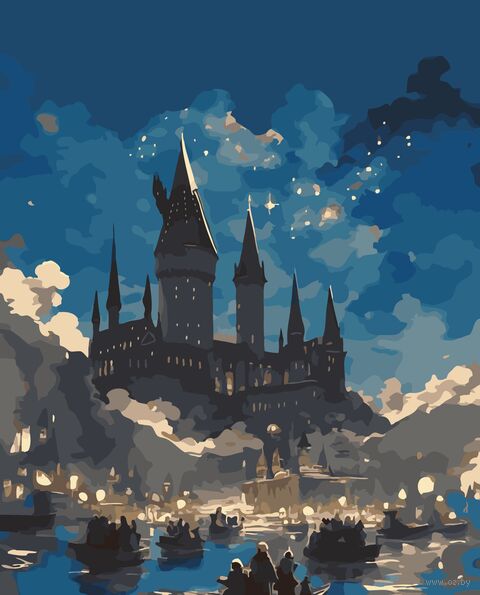 Картина по номерам с золотыми красками "Освещая Хогвартс" (400х500 мм) — фото, картинка