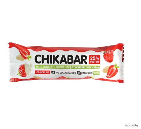 Батончик протеиновый "Клубника со сливками глазированный белым шоколадом" (60 г) — фото, картинка