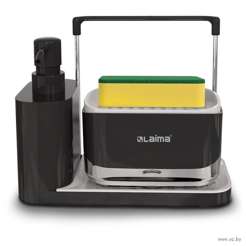 Дозатор для моющего средства с губкой "Duet" (11х12х22 см; черный) — фото, картинка