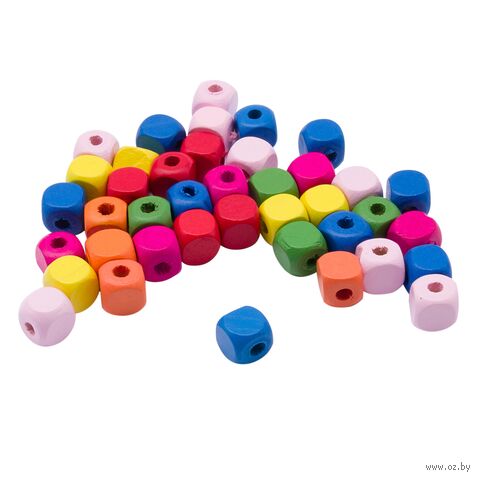 Бусины деревянные "Куб" (10 мм; 35 шт.; яркий микс) — фото, картинка