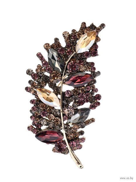 Брошь "Императрица. Лист" (бордово-коричневая в чернёном золоте) — фото, картинка