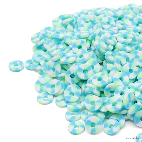 Бусины из полимерной глины "Колечки" (6 мм; бирюзовый пестрый микс) — фото, картинка
