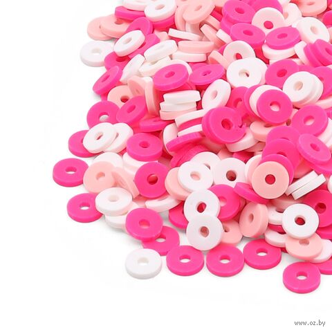 Бусины из полимерной глины "Колечки" (6 мм; малиново-белый микс) — фото, картинка