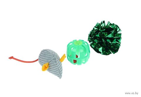 Набор игрушек для кошек "Мышь, бочонок и шуршалка" (3 шт.) — фото, картинка