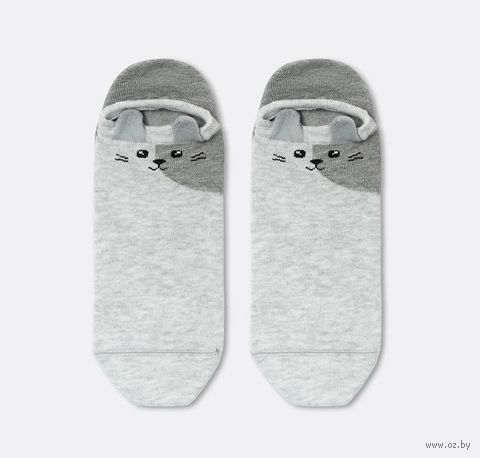 Носки женские "Милые котики" (светло-серый меланж) — фото, картинка