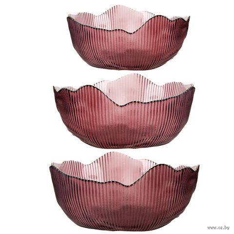 Набор салатников стеклянных "Frost Stripe" (3 шт.; розовый) — фото, картинка