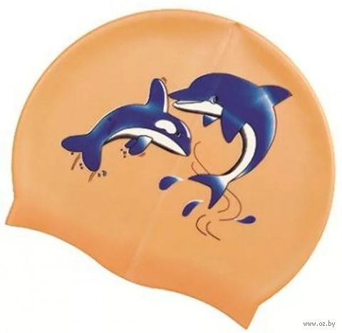 Шапочка для плавания (оранжeвая; дельфины; арт. PSC401) — фото, картинка