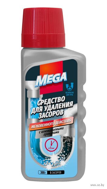 Средство для устранения засоров "MEGA гранулы" (300 г) — фото, картинка