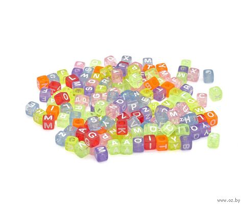 Бусины пластиковые "Английский алфавит" (6 мм; 150 шт.; микс цвета) — фото, картинка