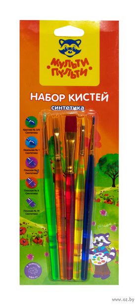 Набор кистей "Мульти-Пульти" (5 шт; синтетика № 1-3, 6, 14) — фото, картинка