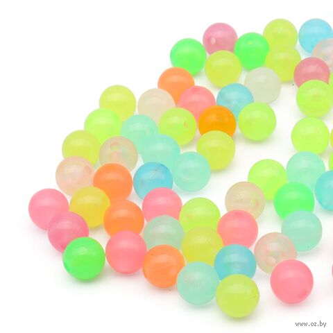 Бусины пластиковые "Светящиеся в темноте" (8 мм; микс цвета) — фото, картинка