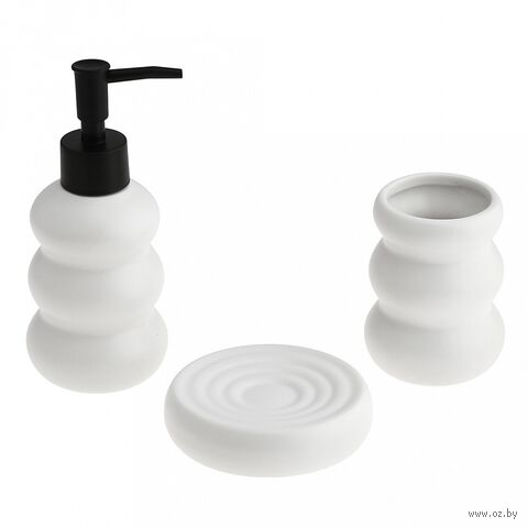 Набор для ванной комнаты "Гало" (3 предмета; белый) — фото, картинка