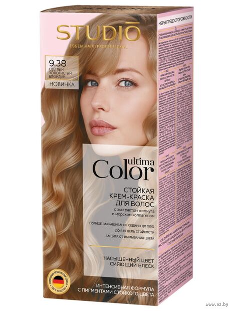 Крем-краска для волос "Ultima Color" тон: 9.38, светлый золотистый блондин — фото, картинка