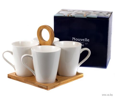 Набор кружек на деревянной подставке "Nouvelle" (250 мл, 4 шт.) — фото, картинка