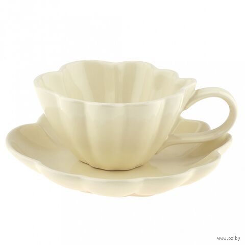 Чашка с блюдцем "Мысли о тебе" (250 мл; слоновая кость) — фото, картинка
