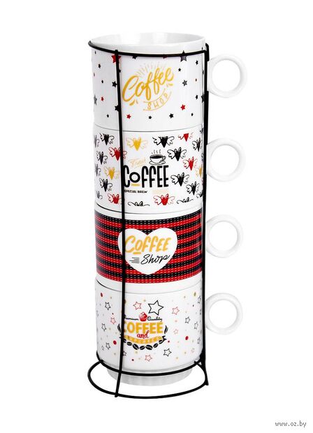 Набор кружек на металлической подставке "Coffee" (4 шт.) — фото, картинка