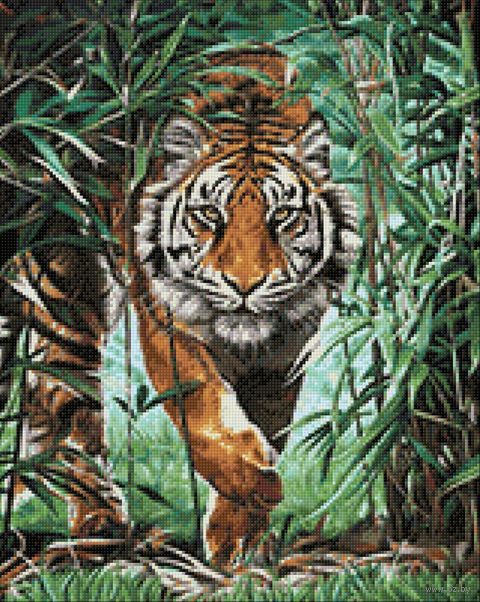 Алмазная вышивка-мозаика "Затаившийся тигр" (400х500 мм) — фото, картинка