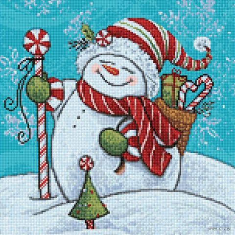 Алмазная вышивка-мозаика "Снеговик с подарками" (380х380 мм) — фото, картинка