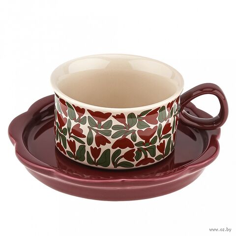 Чашка с блюдцем "Вдохновленные цветами. Красная роза" (250 мл) — фото, картинка