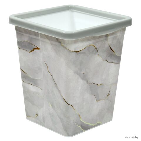 Ведро для мусора "С фиксатором" (8,5 л; белый мрамор) — фото, картинка