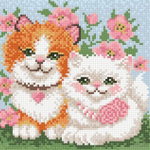 Алмазная вышивка-мозаика "Влюбленные котики" (200х200 мм) — фото, картинка