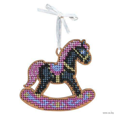 Набор для вышивания на деревянной основе "Лошадка тёмная" (80х80 мм) — фото, картинка