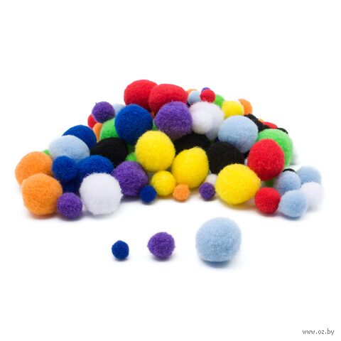 Помпоны декоративные "Ассорти" (100 шт.; 9 цветов) — фото, картинка