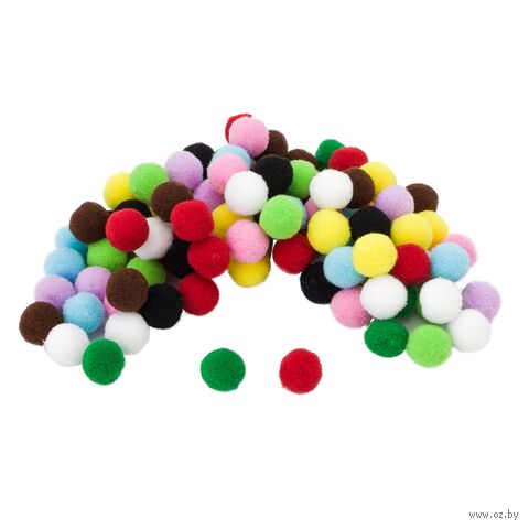 Помпоны декоративные "Ассорти" (15 мм; 100 шт.; 10 цветов) — фото, картинка