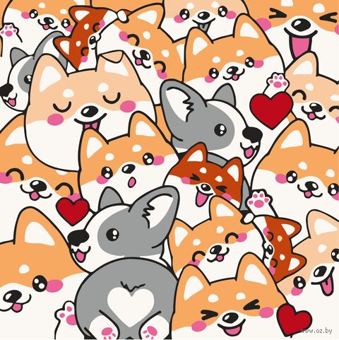 Картина по номерам "Корги, корги, корги..." (200х200 мм) — фото, картинка