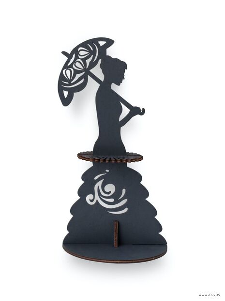 Сборная деревянная модель "Салфетница сувенирная. Дама с зонтиком" (черная) — фото, картинка