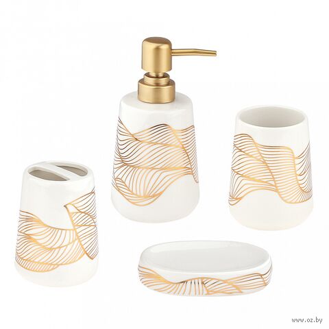 Набор для ванной комнаты "Золотые нити" (4 предмета) — фото, картинка