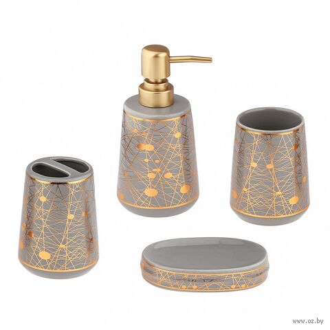 Набор для ванной комнаты "Золотые нити" (4 предмета; серый) — фото, картинка