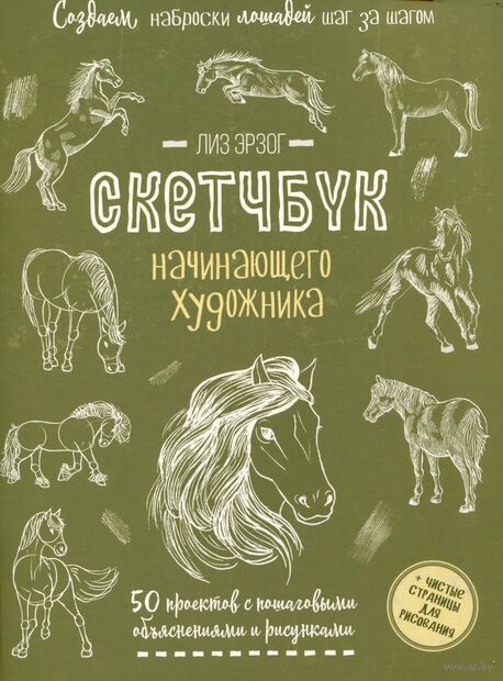 Создаем наброски лошадей шаг за шагом. Скетчбук начинающего художника (зеленая обложка) — фото, картинка