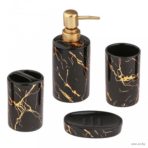Набор для ванной комнаты "Мрамор" (4 предмета; черный) — фото, картинка